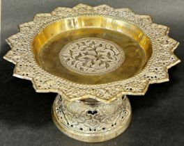 A Thai silver metal temple stem tray with open work design of birds amongst flowers, 16.5 cm wide