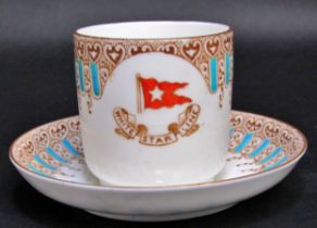 An Edwardian period White Star Line porcelain coffee can and saucer, each marked with registration