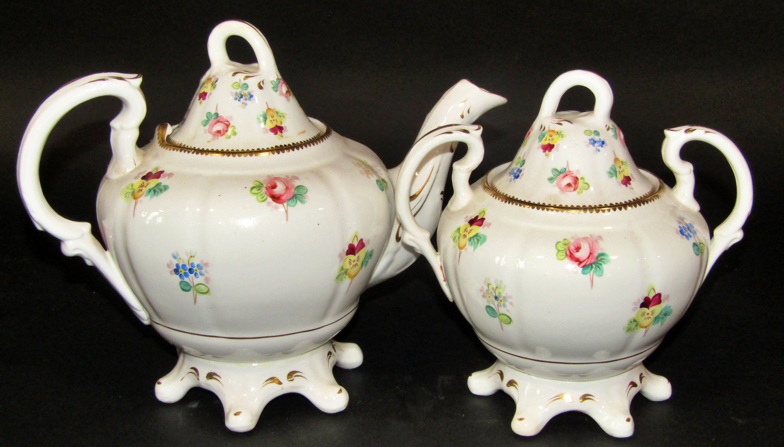 19th century floral tea set with hand painted decoration showing roses, pansies, forget- - Image 2 of 3