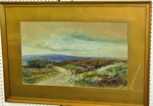 Reginald Daniel Sherrin (1891-1971) - Moorland track with heather, possibly Dartmoor, watercolour