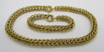 Substantial Italian 18ct Byzantine type chain necklace and matching bracelet, stamped '750 ORO-