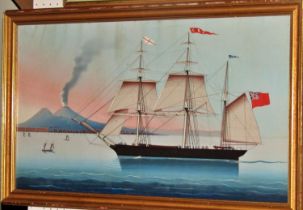 Naval Interest, 20th Century - Ship sailing off the coast of Naples flying the red ensign, with