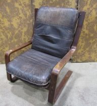 Mid 20th century chair with leather upholstered seat and back