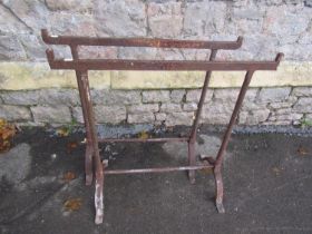 Pair of vintage wrought iron trestles, 78cm wide x 77cm high