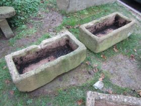 A pair of good weathered rectangular imitation stone troughs 92cm long x 45cm wide x 30cm high