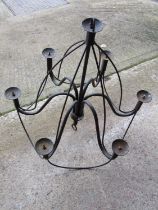 Contemporary iron six branch chandelier, 80 cm in height approx, 80 cm diameter