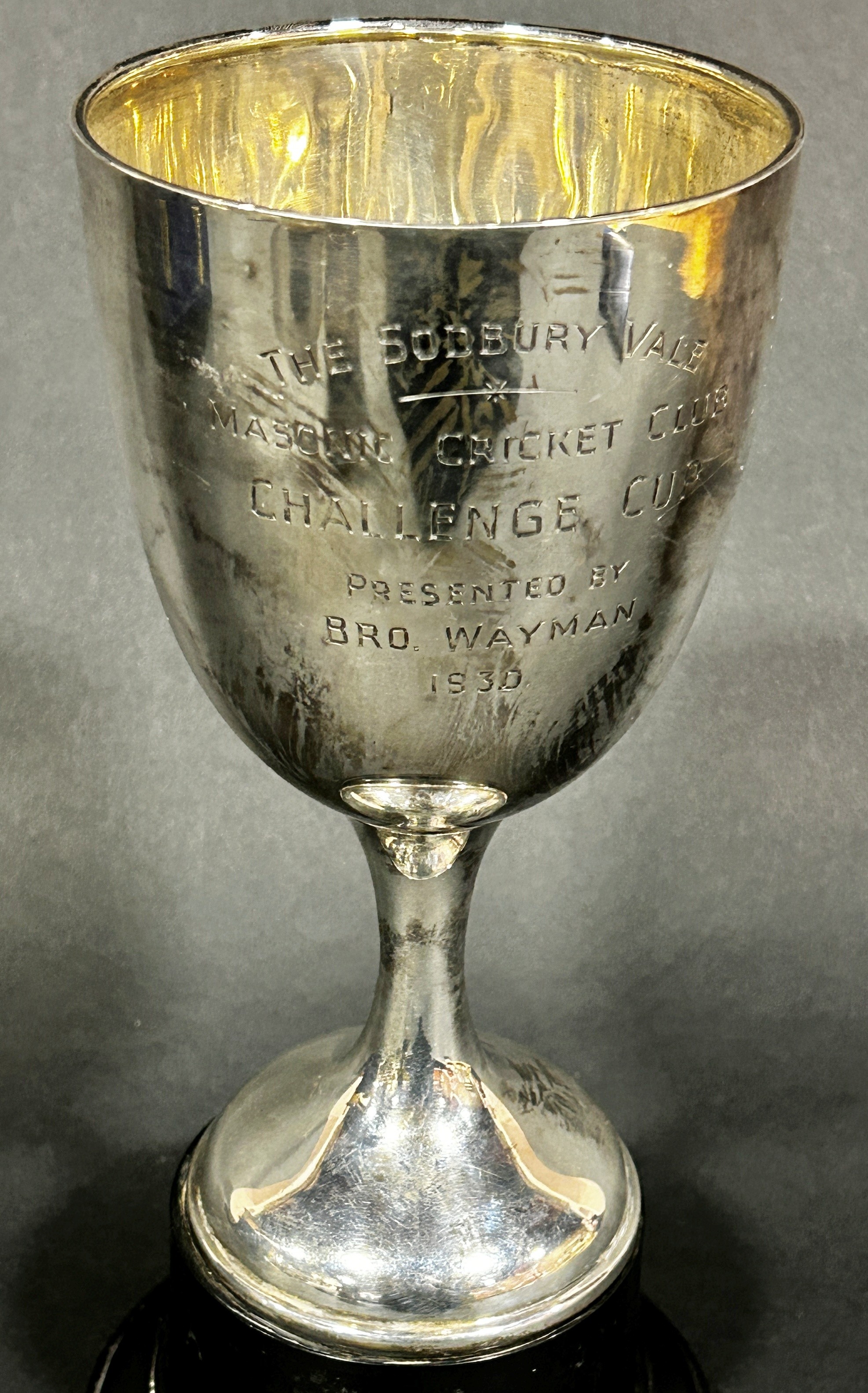 Silver Masonic Cricket Club Trophy from Sodbury Vale, Birmingham 1919, maker Joseph Gloster, raised - Image 3 of 4