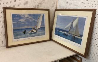 After Edward Hopper (1882-1967) - Two framed prints of sailboats at sea, titled: 'Ground Sweel'