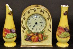 13 Aynsley Orchard Gold wares comprising vases, dishes, mantle clock, etc,