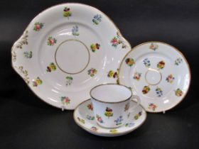 19th century floral tea set with hand painted decoration showing roses, pansies, forget-