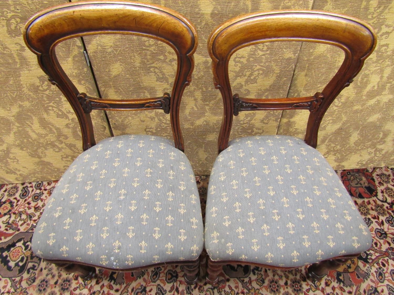 A set of six Victorian mahogany dining room chairs with upholstered seats on turned supports - Image 3 of 3