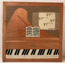 Large 20th century silk embroidered artwork of a Steinway piano with the sheet music for Layla by