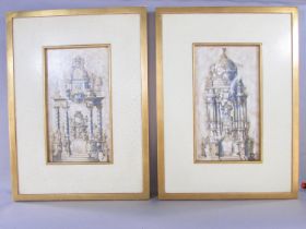 A pair of panelled printed sketches of Renaissance tombs.