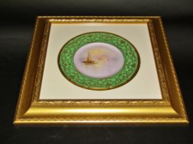 A framed Royal Doulton plate, boats in the lagoon, Venice, signed J Bailey, a porcelain relief of