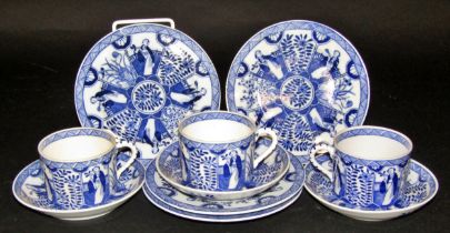 Collection of blue and white china with character and foliate detail
