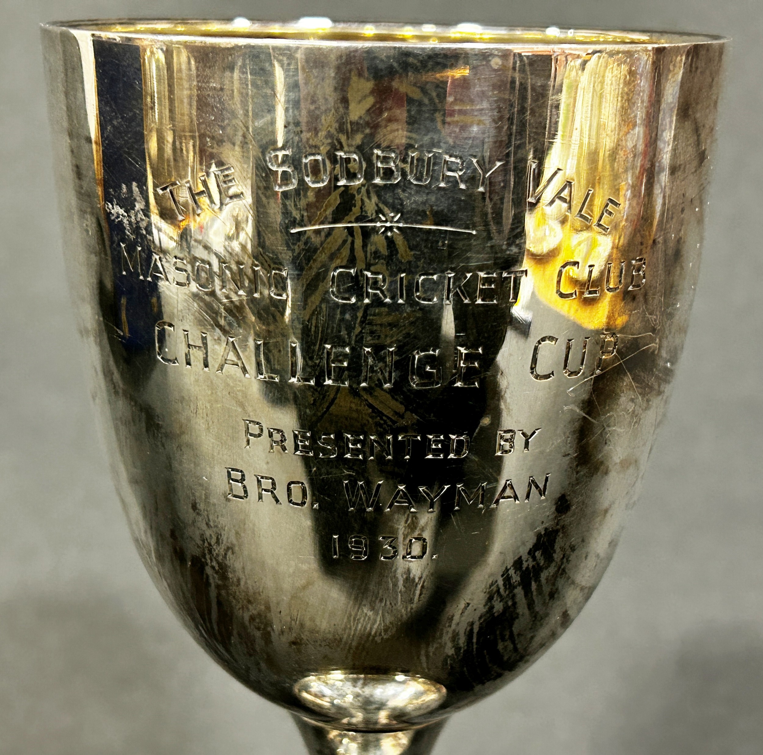 Silver Masonic Cricket Club Trophy from Sodbury Vale, Birmingham 1919, maker Joseph Gloster, raised - Image 2 of 4