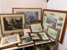 Quantity of prints and paintings, to include Cornwall interest and: Ernst Geissendorfer - hand-