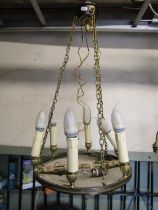 A chain hung plafonnier electrolier with six reeded candle bulb sockets