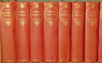 15 volumes Charles Dickens, red bindings, published by Odhams Press Limited, London