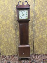 A Georgian oak longcase clock with painted dial, subsidiary dial and secondary dial and eight day