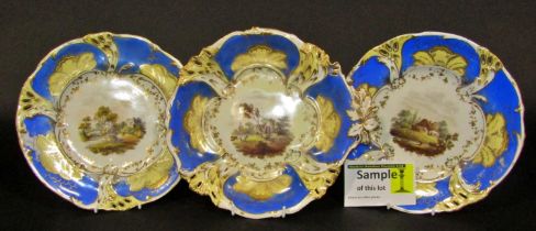 Victorian dessert service, probably by Samuel Alcock with 13 dishes and a further shaped dish,
