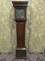 A Georgian oak thirty hour longcase clock with square brass dial, cast spandrels, etched detail