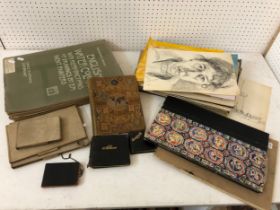 Collection of sketchbooks, postage stamp album, and The Studio Library complete 8 part 'English