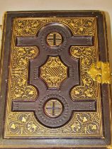 Holy King James Bible 1853, heavily embossed binding (damaged) illustrated