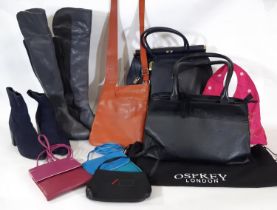 Mixed collection including an Osprey top handle leather handbag in black with cloth bag, Radley