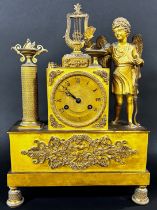 A good quality late, 19th century continental gilt metal mantle clock with figural mounts, 36cm