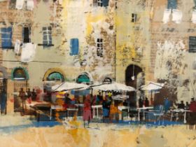 Mike Bernard R.I. (b.1957) - 'Piazza del Mercato, Lucca', mixed media, signed lower right, title,