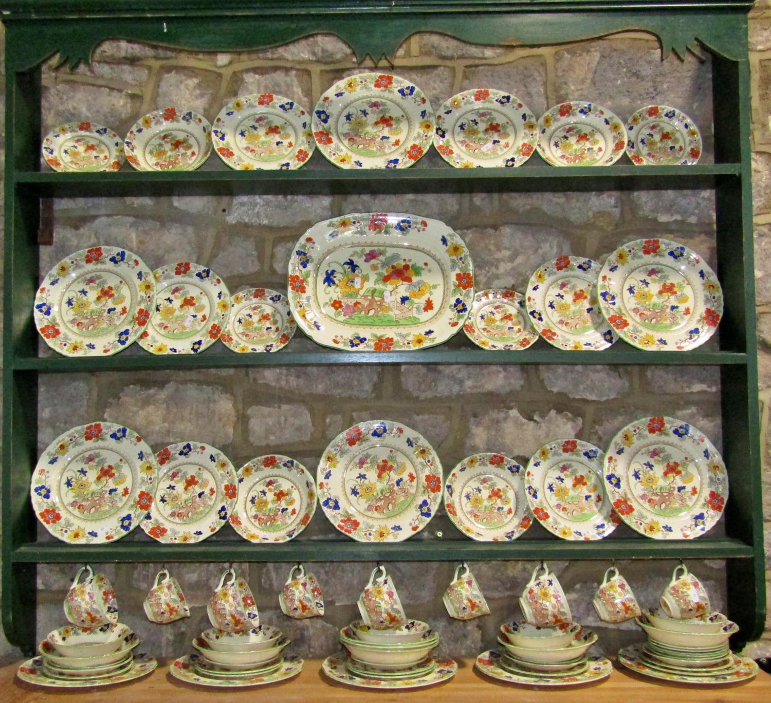 Collection of Masons Bible pattern china comprising dinner plates, further graduated plates, pudding - Image 2 of 7