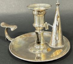 A George III silver chamber candlestick with snuffer, London 1770, maker William Cattel? 13 cm