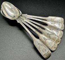 Six Victorian bright cut silver teaspoons, London 1887, maker Charles Boynton, 4.4oz approx