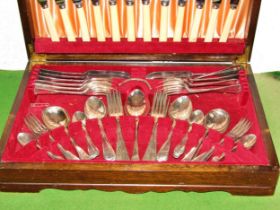 A canteen of silver plated cutlery complete for six settings, bone handled knives, including soup