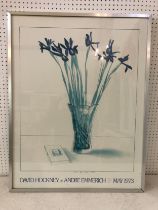 Vintage David Hockney exhibition poster at Andre Emmerich, May 1973, with photo offset print of