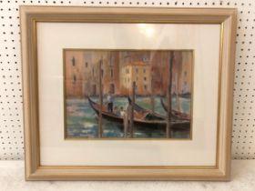 Jane Lampard (Local contemporary artist) - 'Gondolas, Grand Canal, Venice', pastel, signed lower