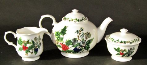 3 boxed Portmeirion Christmas sets in Holly and the Ivy pattern comprising teapot, milk jug, sugar