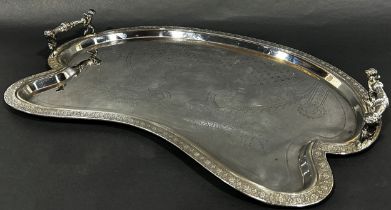 A large ‘Treble Plated’Simpson Hall Miller & Co USA, body shaped tray with all over engraving and