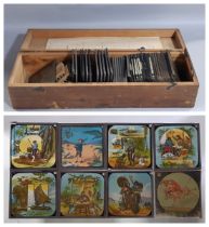 Collection of Victorian/Edwardian magic lantern slides, mainly coloured, 16 x punch