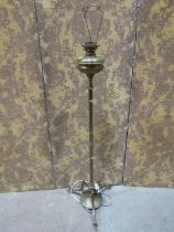 Art Nouveau brass telescopic oil lamp standard with simple tubular column, raised on whiplash