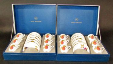 Two boxed sets of Royal Worcester Evesham Gold coffee cups and saucers (unused) (12 cups, 12