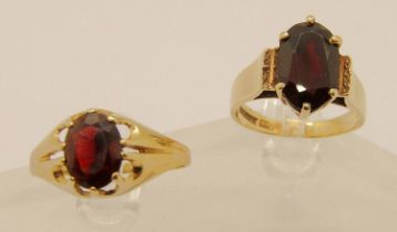 Two vintage 9ct claw-set garnet dress rings, sizes O & S, 6.4g total