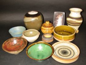 Quantity of studio pottery to include a piece by John Wheeldon and Bandon Leech pottery