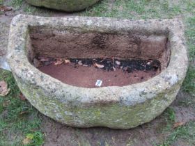 A good weathered imitation stone trough with D end, 75cm x 45cm x 25cm