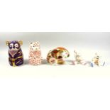 Royal Crown Derby koala bear, with scratch through mark and silver button, H.11.5cm; and 4 bears,
