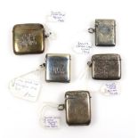 Unusual Edwardian silver vesta case inscribed "Billy" and "B M", with a fall front disclosing an