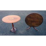 Victorian mahogany table with an inlaid oval top centred by a conch shell, on a turned column,