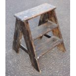 Set of Edwardian stained pine "A-frame" 3 tread steps, 55 x 44 x 53cm