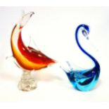Murano red and amber glass model of a fish, H.29.7cm, (a/f),; blue and clear glass model of a